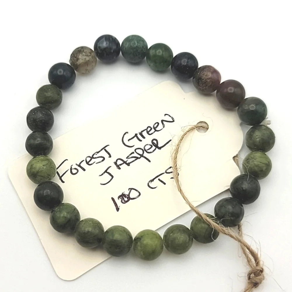 Forest Green Jasper 100.00 Cts Stretchable Gemstone Round Beaded 7